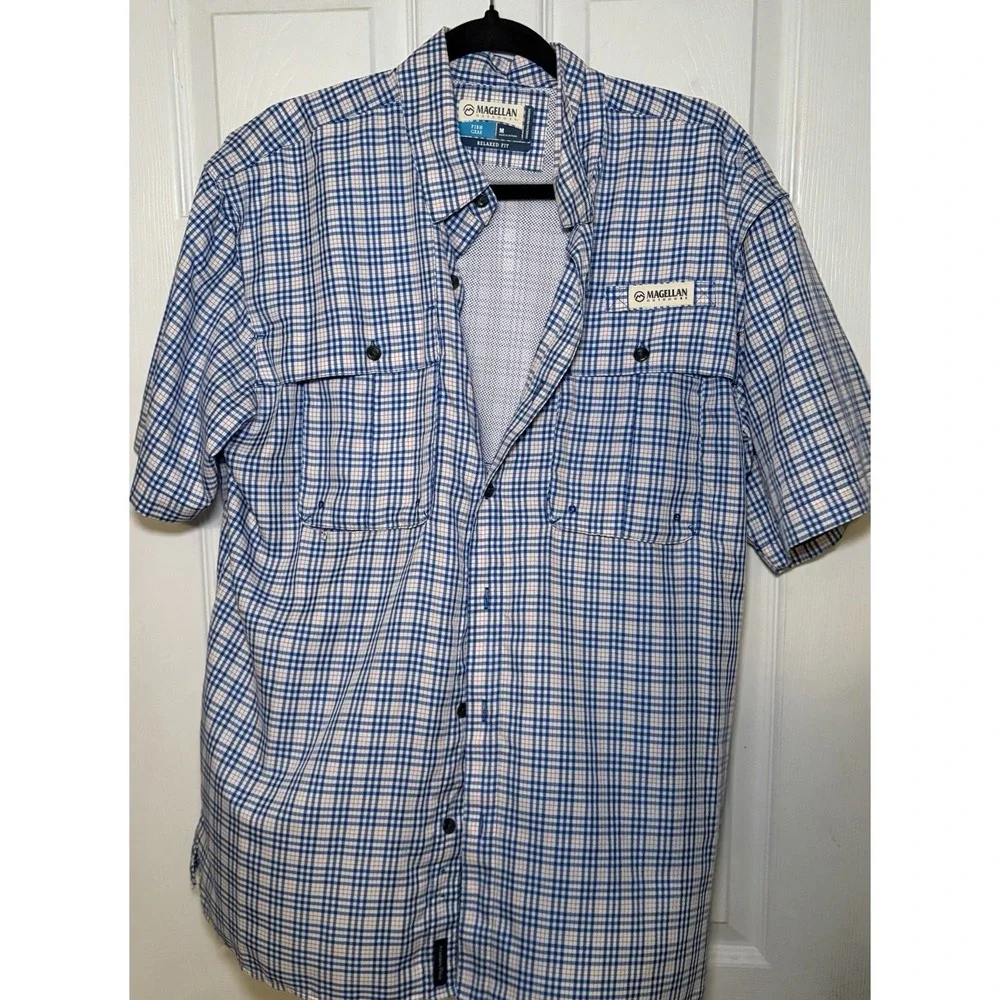 Magellan Vented Fishing Shirt | Blue Heather Button Casual Outdoors | Mens M